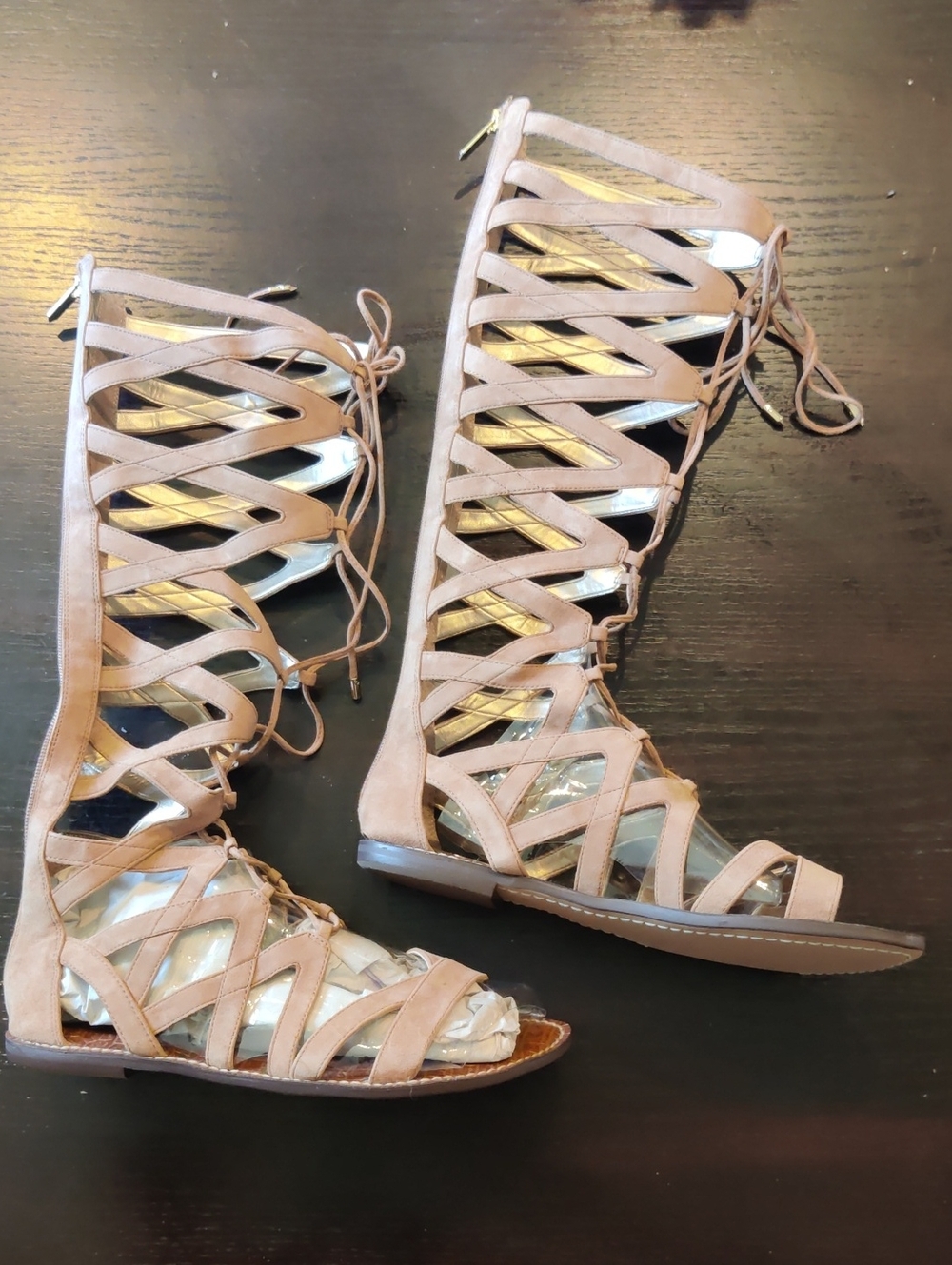 Sam Edelman Tan Lace-Up Gladiator Knee-High Sandals